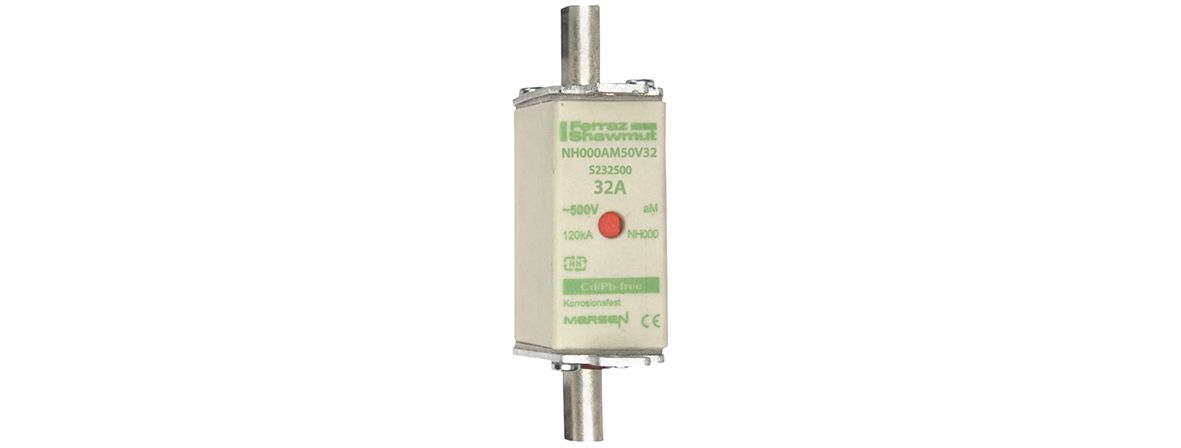 S232500 - NH fuse-link aM, 500VAC, size 000, 32A double indicator/live tags